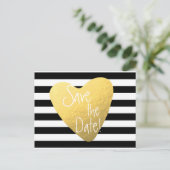 白黒ストライプの金箔ハートはがき 案内ポストカード (スタンド正面)