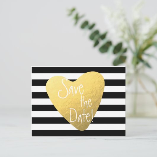 白黒ストライプの金箔ハートはがき 案内ポストカード (スタンド正面)
