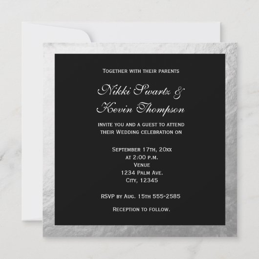 白黒ストライプの銀箔結婚式招待状 招待状 (裏面)