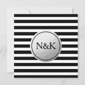 白黒ストライプの銀箔結婚式招待状 招待状 (正面)