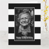 白黒ストライプの100誕生日 カード (黄色い花)