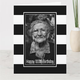 白黒ストライプの100誕生日 カード