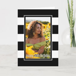 白黒ストライプの50誕生日 カード