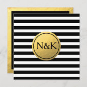 白黒ストライプの&ゴールドフォイル結婚式招待状 招待状 (正面/裏面)