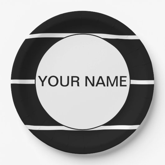 白黒ストライプの ペーパープレート (正面)