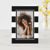 白黒ストライプのAny Age誕生日 カード (黄色い花)