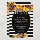 白黒ストライプイエローフローラ卒業党 招待状 (正面/裏面)