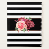 白黒ストライプエレガントフローラパーソナライズされた プランナー手帳 (裏面)