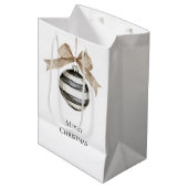 白黒ストライプオーナメントボウクリスマス ミディアムペーパーバッグ (正面アングル)