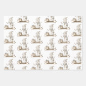 白黒ストライプオーナメントボウクリスマス ラッピングペーパーシート (正面3)