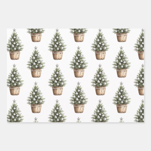 白黒ストライプオーナメントボウクリスマス ラッピングペーパーシート (正面2)