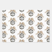 白黒ストライプオーナメントボウクリスマス ラッピングペーパーシート (正面)