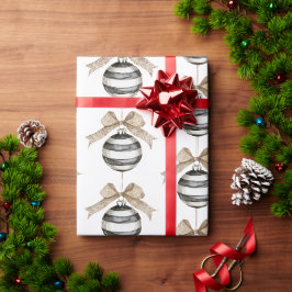 白黒ストライプオーナメントボウクリスマス ラッピングペーパー