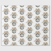 白黒ストライプオーナメントボウクリスマス ラッピングペーパー (フラット)