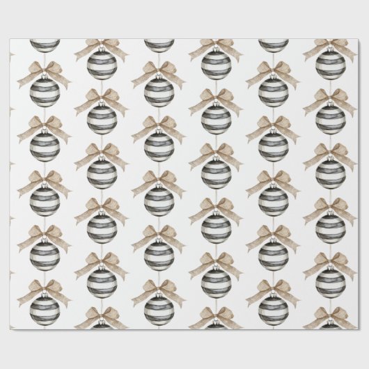 白黒ストライプオーナメントボウクリスマス ラッピングペーパー (フラット)