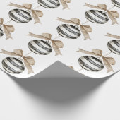 白黒ストライプオーナメントボウクリスマス ラッピングペーパー (角)