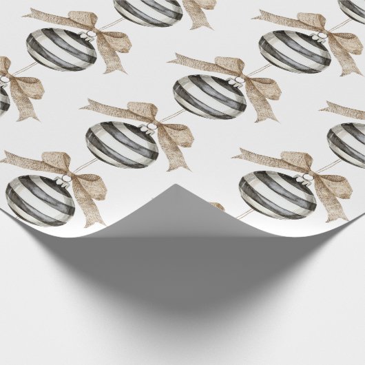 白黒ストライプオーナメントボウクリスマス ラッピングペーパー (角)