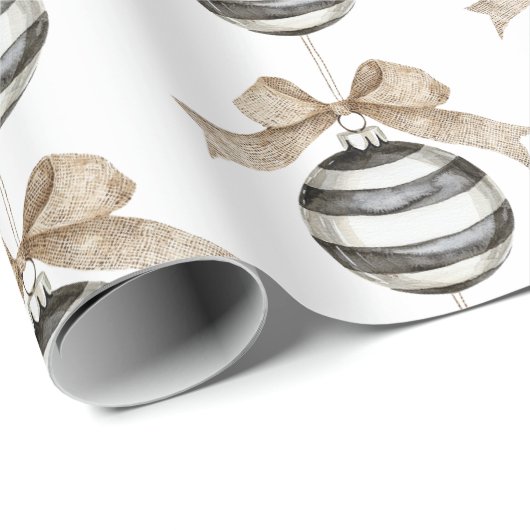 白黒ストライプオーナメントボウクリスマス ラッピングペーパー (ロールコーナー)