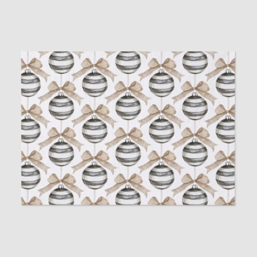 白黒ストライプオーナメントボウクリスマス 薄葉紙 (正面)