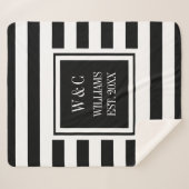 白黒ストライプクラシックモノグラム シェルパブランケット (正面(横))