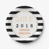 白黒ストライプクラス2016卒業 ペーパープレート (正面)