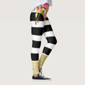 白黒ストライプグラム金ゴールドモダンフローラシック レギンス (右)
