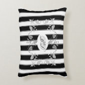 白黒ストライプグレー葉 アクセントクッション (正面(垂直))