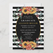 白黒ストライプサンフラワーズ卒業パーティー 招待状 (正面)