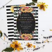 白黒ストライプサンフラワーズ卒業パーティー 招待状