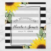 白黒ストライプスンフラワーズフローラシックワイン ワインラベル (シングルラベル)