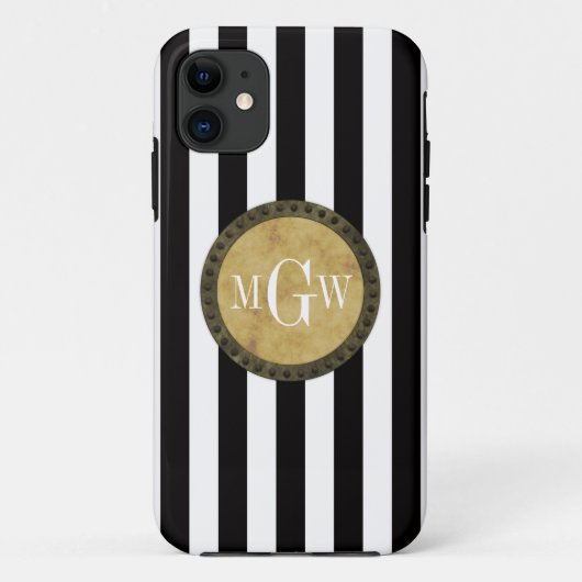 白黒ストライプス動揺してテアムパンク3モノグラム Case-Mate iPhoneケース (裏面)