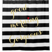 白黒ストライプズグッドモーニングゴージャス シャワーカーテン (正面)