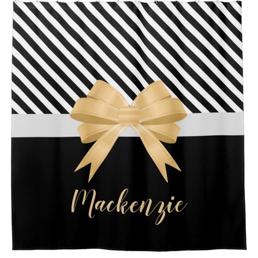 白黒ストライプズゴールデムボウ シャワーカーテン (正面)