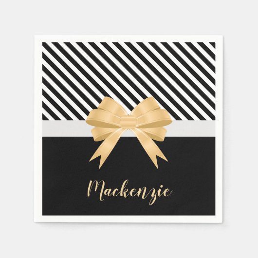 白黒ストライプズゴールデムボウ スタンダードカクテルナプキン (正面)