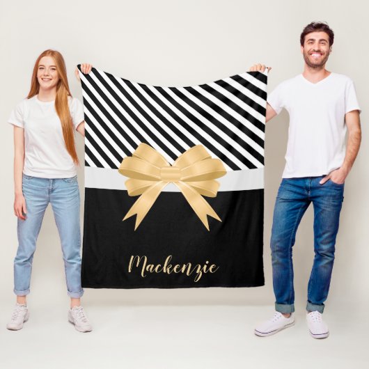 白黒ストライプズゴールデムボウ フリースブランケット (インサイチュ)