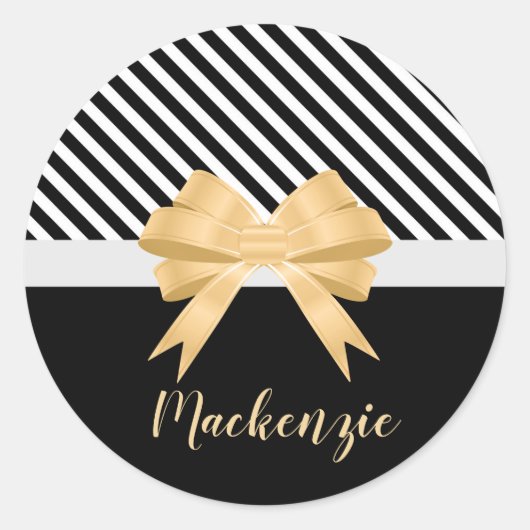 白黒ストライプズゴールデムボウ ラウンドシール (正面)