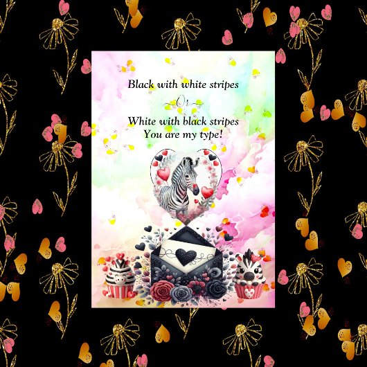 白黒ストライプズロマンチックゼブラバレンタインデー シーズンカード