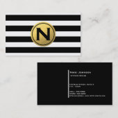 白黒ストライプズ金箔サークルビジネスカード 名刺 (正面/裏面)