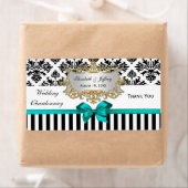 白黒ストライプダマスクティール(緑がかった色)パーティーワインラベル ラベル (インサイチュ)