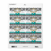 白黒ストライプダマスクティール(緑がかった色)パーティーワインラベル ラベル (フルシート)