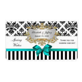 白黒ストライプダマスクティール（緑がかった色）水ラベル ラベル