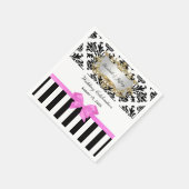 白黒ストライプダマスクバブルガムピンクリボン スタンダードカクテルナプキン (角)