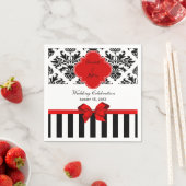 白黒ストライプダマスクレッドリボン スタンダードカクテルナプキン (インサイチュ)