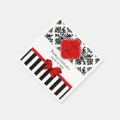 白黒ストライプダマスクレッドリボン スタンダードカクテルナプキン (角)