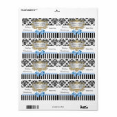 白黒ストライプダマスクLtブルーパーティーワインラベル ラベル (フルシート)