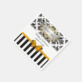 白黒ストライプダマスゴルデンロッドリボン スタンダードカクテルナプキン (角)