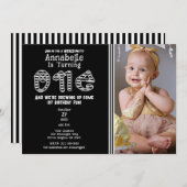 白黒ストライプハロウィーン写真1ST誕生日 招待状 (正面/裏面)