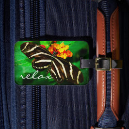 白黒ストライプバタフライ写真スリラックスプリプト ラゲッジタグ