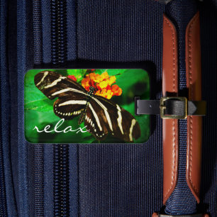 白黒ストライプバタフライ写真スリラックスプリプト ラゲッジタグ