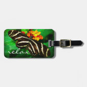 白黒ストライプバタフライ写真スリラックスプリプト ラゲッジタグ (正面横)